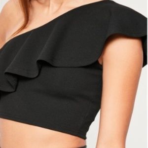 Missguided Black One Shoulder Ruffle Bralette Top